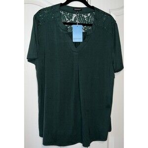Letdiosto Women’s 2x Green Knit Blouse Solid Front Lace Accent New With Tags